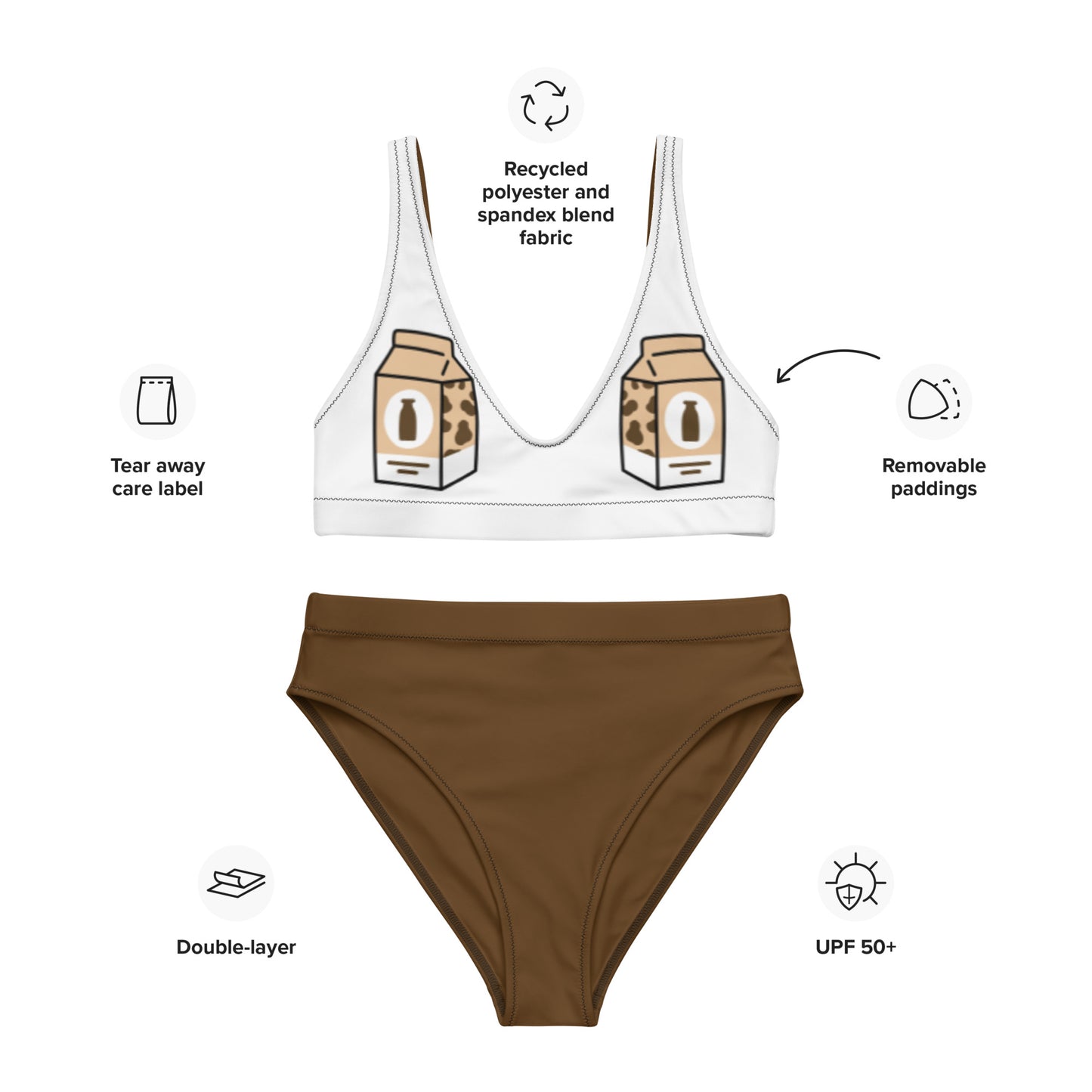 Rich Chocolate Recycled 'Got Milkies' high-waisted bikini